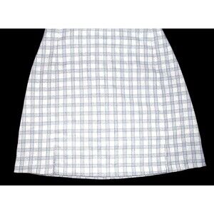 EUC BRANDY MELVILLE WOMENS WHITE LIGHT BLUE Plaid M-Slit Mini Skirt SIZE OS